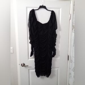 Gothic Ruched Maxi Sheer Long Sleeve Black Dress Size Large By Fashion Nova